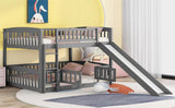 Bunk Bed with Slide,Full Over Full Low Bunk Bed with Fence and Ladder for Toddler Kids Teens Gray - LT000182AAE - Home Elegance USA - 4