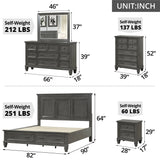 6 Piece Bedroom Sets, King Size Wood Bedroom Furniture Sets with King Size Bed, 2 Nightstands, Chest, Dresser and Mirror, Platform Bed Frame with 2 Drawers for Adults, Gray | Home Elegance USA