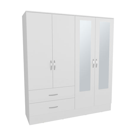 Gangi 160 Armoire, 4-door wardrobe , Two Mirrors, Metal Hardware, Two Drawers, Rod, Ten Shelves, White -Bedroom - sold by Home Elegance USA