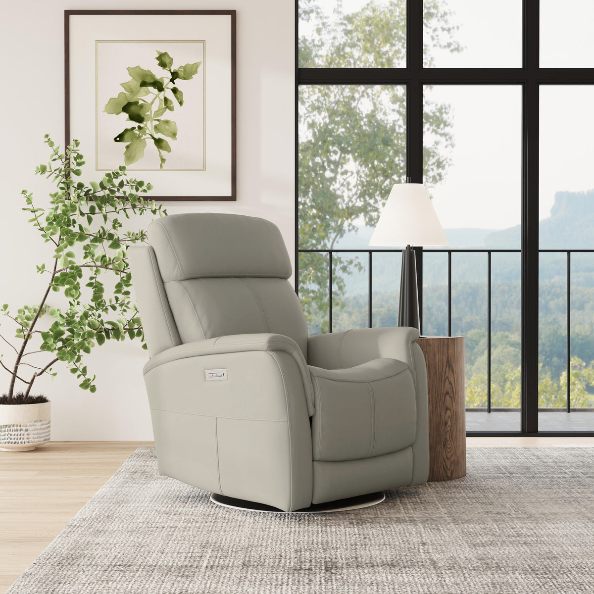 View Power Swivel Recliner With Power Headrest - Dove | Flexsteel