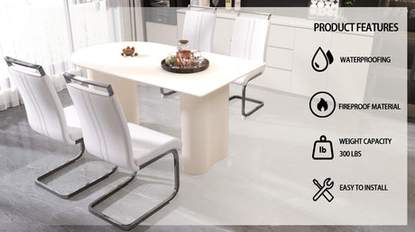 63 'medieval modern cream style MDF dining table and PU armless dining chair set 4. Assemble Desktop and Silver plated metal leg dining chair set, suitable for home&kitchen - sold by Home Elegance USA