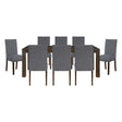 Classic 9pc Dining Set Dark Brown Finish Table and 8x Side Chairs Comfort Upholstery Gray Dining Kitchen Furniture