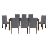 Classic 9pc Dining Set Dark Brown Finish Table and 8x Side Chairs Comfort Upholstery Gray Dining Kitchen Furniture