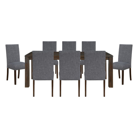 Classic 9pc Dining Set Dark Brown Finish Table and 8x Side Chairs Comfort Upholstery Gray Dining Kitchen Furniture