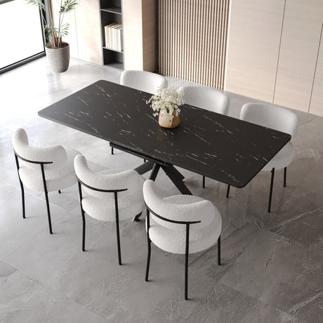 Modern Extendable Dining Table Set with Curved Backrest Upholstered Chairs for 6-8 Persons in Black and White MDF and Metal - sold by Home Elegance USA