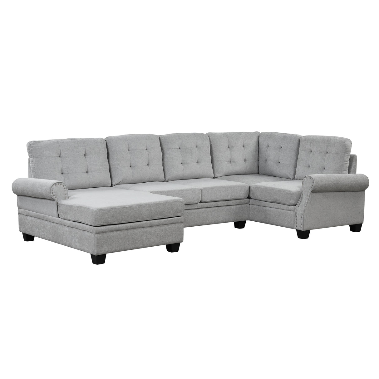 120" Modern U - Shaped Corner Sectional Sofa Upholstered Linen Fabric Sofa Couch for Living Room, Bedroom, Gray - SG001070AAE - image - 8