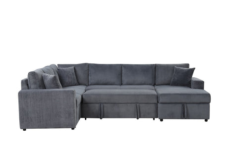 Rinaldo 123'W Gray Corduroy Sleeper Sectional Sofa with Right-Facing Storage Chaise and Throw Pillows - sold by Home Elegance USA