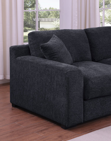 Chiara 128'W Charcoal Chenille Fabric Corner Sectional Sofa with Right-Facing Chaise, Cupholders, and Charging Ports - sold by Home Elegance USA