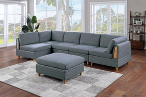 Contemporary Living Room Furniture 6pc Modular Corner Sectional Set Steel Dorris Fabric Couch 2x Wedges 3x Armless Chair And 1x Ottoman - sold by Home Elegance USA