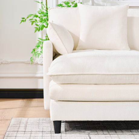 140.9-inch U-shaped modular sectional sofa, suitable for living room or bedroom. It comes with 2 movable ottomans, 4 cushions and 2 throw pillows. Made of soft cashmere fabric, in beige - sold by Home Elegance USA