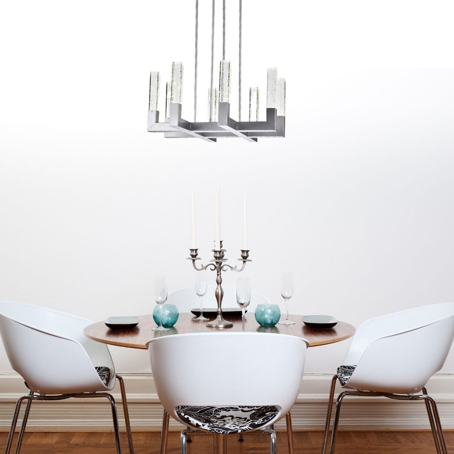8 Light Square Crystal Dianyi Led Chandelier // Silver | Finesse | Home Elegance USA