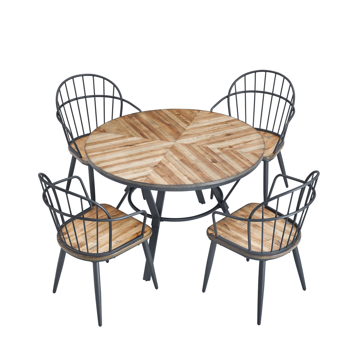 Contemporary Indoor Dining Set With Metal Legs, Light Birch, MDF and Metal