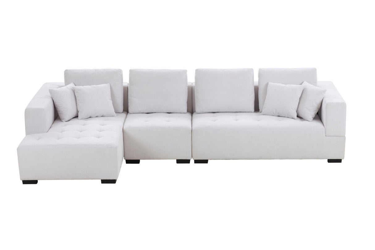 134'' Mid Century Modern Sofa L - Shape Sectional Sofa Couch Left Chaise for Living Room, Beige - W876S00053 - image - 7