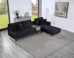 Messina 122.5'W Black Velvet Reversible Sectional Sofa Ottoman with Storage Compartment, Drawer, USB ports, Charging Outlets - sold by Home Elegance USA