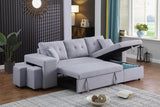 Dennis Light Gray Linen Fabric Reversible Sleeper Sectional with Storage Chaise and 2 Stools | Home Elegance USA