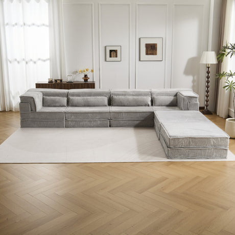 Compression Mahjong Sofa,Convertible Floor Sofa Bed,DIY Boneless Modular Sectional Sofa,No Assembly Required,Circle fleece fabric,Oversized 4 Seater with 2 Ottoman,Light-grey - sold by Home Elegance USA