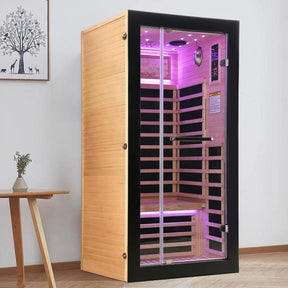 Single-Person Starlight Ceiling Far-Infrared Sauna Room – Hemlock Wood - sold by Home Elegance USA