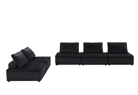 Anna 120' Black Velvet 5 Pc Sectional Sofa Ottoman - sold by Home Elegance USA