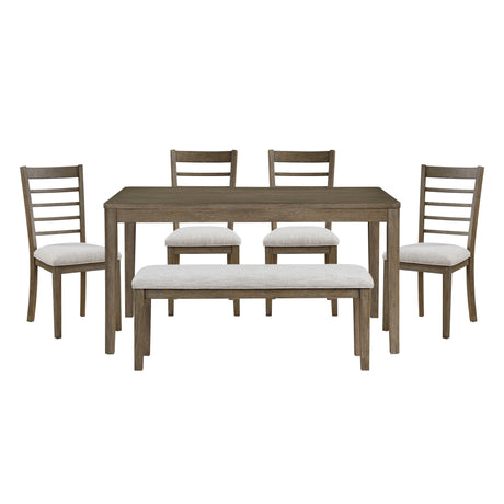 Stylish 6-Piece Dining Table Set with Bench Side Chairs Comfortable Light Brown Finish Wooden Dining Furniture - sold by Home Elegance USA