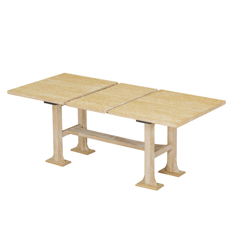 TOPMAX Farmhouse 76inch 6-Piece Extendable Dining Table Set with Trestle Base, Upholstered Chairs & Bench, Natural Wood and Light Gray Fabric - sold by Home Elegance USA