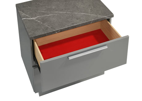 Elara Queen 5-Piece Set – Two-Tone High-Gloss Marble & Lacquer Finish with LED Lighting, Metal-Finished Legs, Spacious Storage- Gray (CA Inventory) - sold by Home Elegance USA