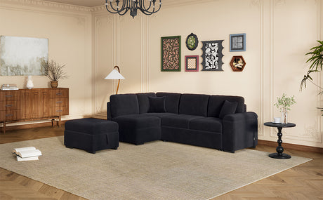 Sleeper Sectional Sofa, L-Shape Corner Couch Sofa-Bed with Storage Ottoman & Hidden Arm Storage & USB Charge  for Living Room Apartment, Black - sold by Home Elegance USA