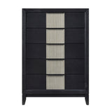 Contemporary 5-Drawer Storage Chest Charcoal Gray Finish Solid Wood Bedroom Furniture 1pc Vertical Dresser Reeded Front Panels