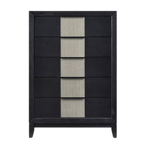 Contemporary 5-Drawer Storage Chest Charcoal Gray Finish Solid Wood Bedroom Furniture 1pc Vertical Dresser Reeded Front Panels