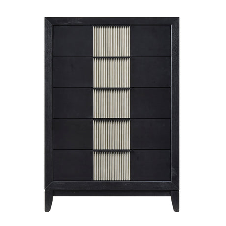 Contemporary 5-Drawer Storage Chest Charcoal Gray Finish Solid Wood Bedroom Furniture 1pc Vertical Dresser Reeded Front Panels