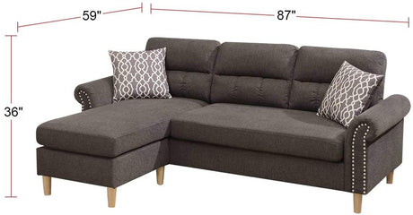 Tan Color Polyfiber Reversible Sectional Sofa Set Chaise Pillows Plush Cushion Couch Nailheads - sold by Home Elegance USA