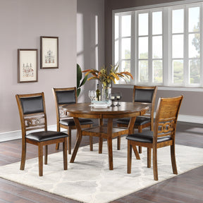 Contemporary Dining 5pc Set Round Table w 4x Side Chairs Walnut Finish Rubberwood Unique Design - sold by Home Elegance USA