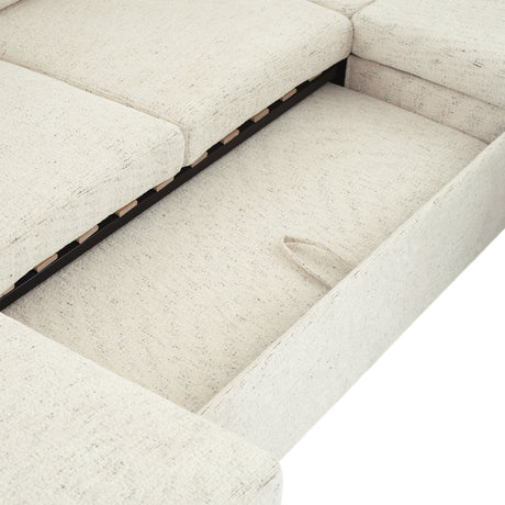 Convertible U-Shaped Sofa Bed with Storage, Cup Holders and Charging Ports, Beige Chenille, 109.9' - sold by Home Elegance USA