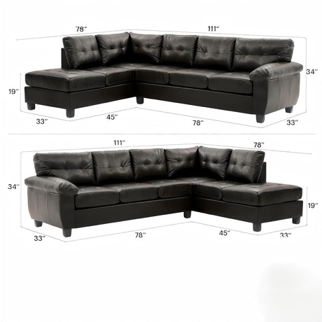 Gallant G903B-SC Sectional Sofa with Reversible Chaise in Black PU - sold by Home Elegance USA