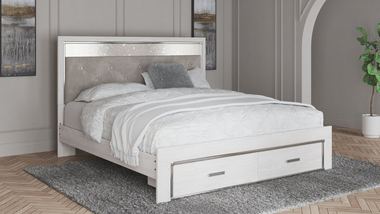 Altyra - White - King Upholstered Storage Bed - 6 Pc. - Dresser, Mirror, King Bed | Ashley | Home Elegance USA