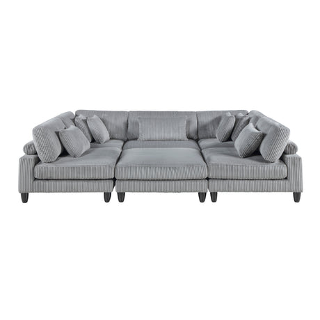 6pc Modular Sectional Set Gray Corduroy Upholstery 3x Armless Chairs 2x Corner Seats 1x Ottoman Pillows Living Room Furniture - sold by Home Elegance USA