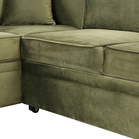 Green Velvet Sleeper Sofa Bed with Storage Ottoman, L Shape Pull Out Couch for Living Room and Bedroom - sold by Home Elegance USA
