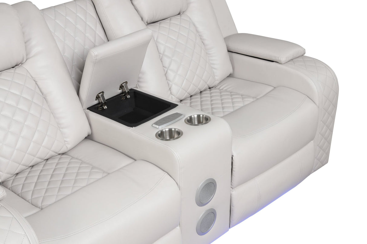 Benz LED & Power Reclining Loveseat Made With Faux Leather in Ice | Home Elegance USA