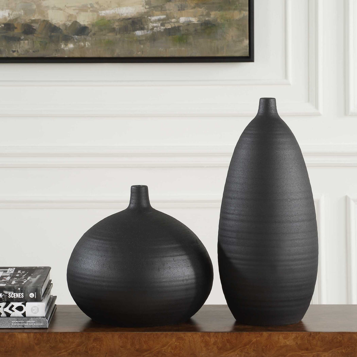 Bower Vases (Set of 2) - Black by Uttermost - View 3