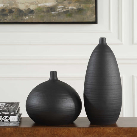 Bower Vases (Set of 2) - Black by Uttermost - View 3