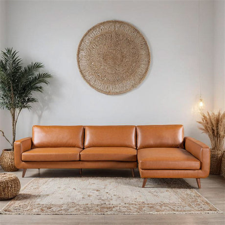 Blake Mid-Century Modern L-Shaped Sectional Sofa in Cognac Vegan Leather with Right Facing Design - sold by Home Elegance USA