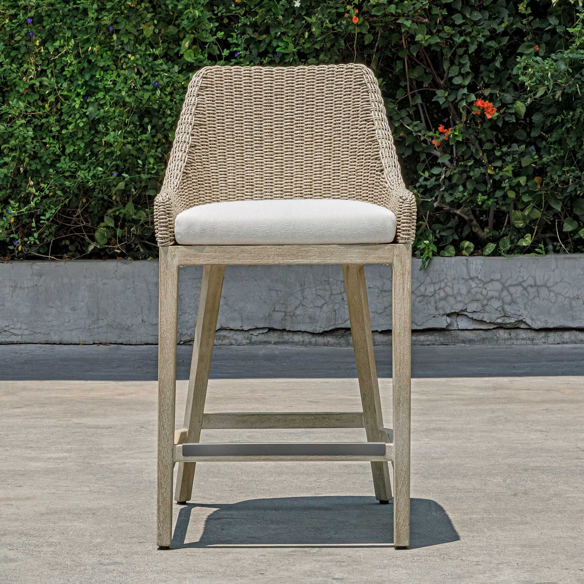 Paloma Outdoor Wicker Counter Stool Brown / Gray / White - Light Brown / White by Uttermost - View 2