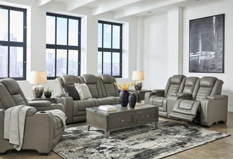 Backtrack - Gray - 3 Pc. - Power Reclining Sofa, Loveseat, Recliner | Ashley | Home Elegance USA