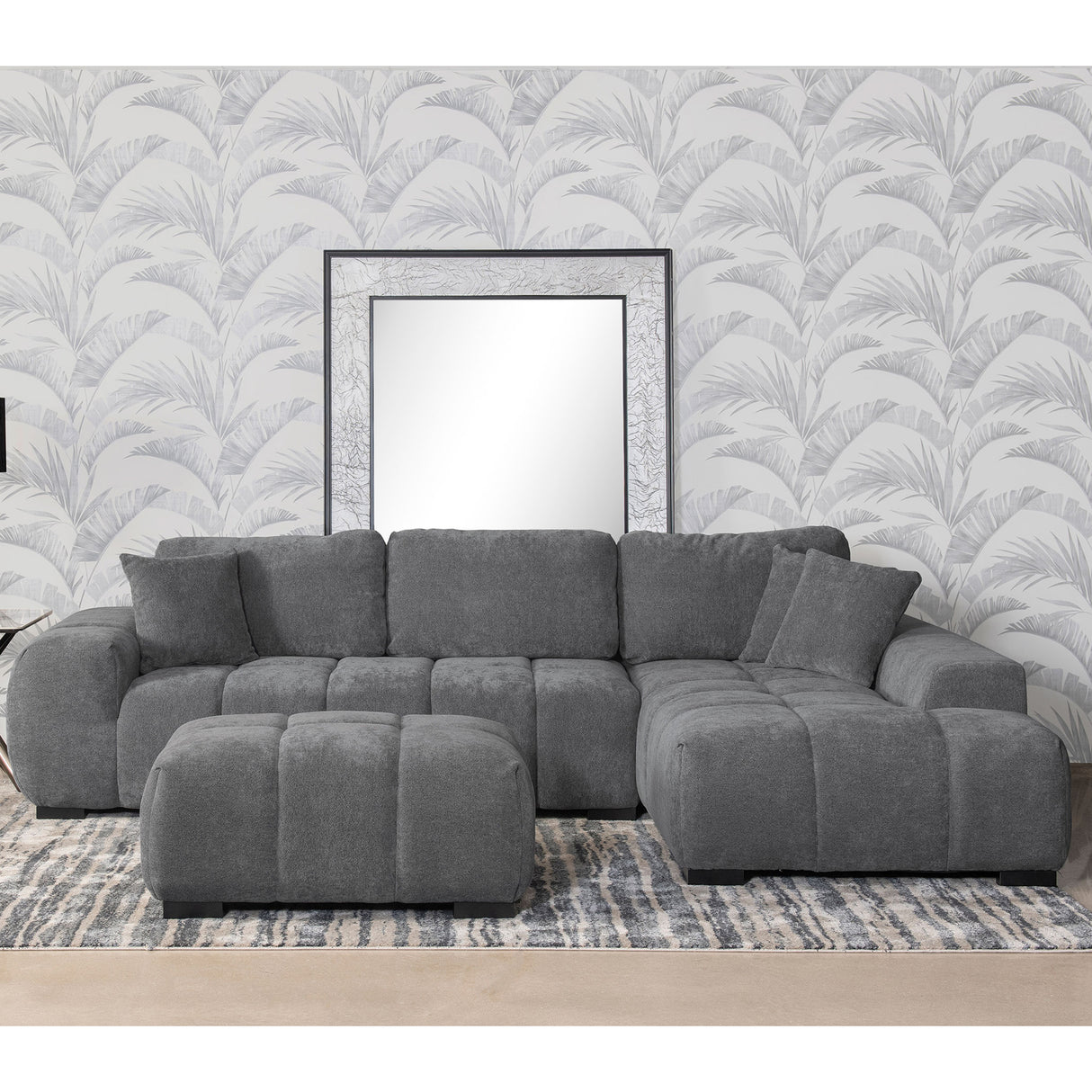 Plather Charcoal Grey Upholstered Sectional Chaise Sofa