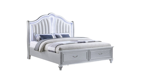 Mystic Contemporary Style Upholstered LED headboard King 4PC Bedroom Set made with Wood in Silver(CA Inventory) - sold by Home Elegance USA
