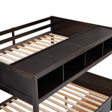 Twin over Full Bunk Bed with Shelfs, Storage Staircase and 2 Drawers, Espresso - Home Elegance USA
