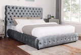 1pc Contemporary Upholstered Queen Bed Tufted Headboard and Footboard Wooden Luxury Glam Bedroom Furniture Gray
