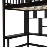 Twin size Loft Bed with Bookshelf,Drawers,Desk,and Wardrobe-Espresso - Home Elegance USA