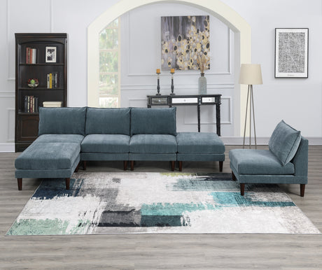 Gorgeous 6pcs Modular Set 4x Armless Chairs 2x Ottomans Living Room Furniture Mineral Color Morgan Fabric Couch