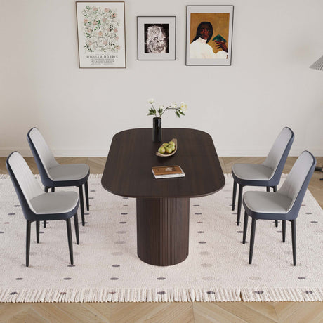 63 'medieval modern brown style MDF dining table and PU dining chair set 4. Assemble Desktop and black metal leg dining chair set, suitable for home&kitchen - sold by Home Elegance USA