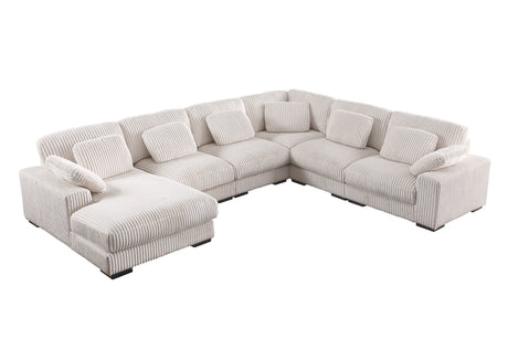 Nadine 155.5'W Beige Corduroy Modular Corner Sectional Sofa with Left-Facing Chaise - sold by Home Elegance USA